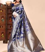 Navy blue lichi silk zari weaving saree with blouse