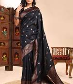 Black lichi silk zari weaving saree with blouse