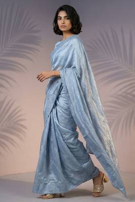 sky blue rasberry silk blend thread embroidery with sequins work saree with blouse 2