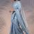 Sky blue rasberry silk thread embroidery with sequins work saree with blouse