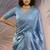 Sky blue rasberry silk thread embroidery with sequins work saree with blouse