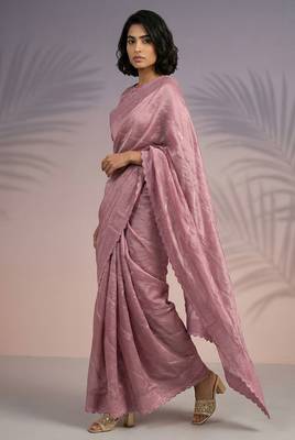 pink rasberry silk blend thread embroidery with sequins work saree with blouse 2