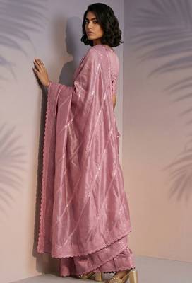 pink rasberry silk blend thread embroidery with sequins work saree with blouse 5
