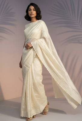 cream rasberry silk blend thread embroidery with sequins work saree with blouse 2