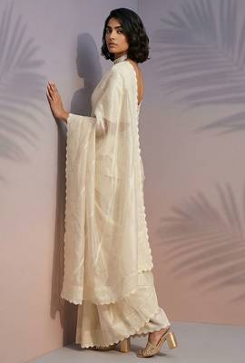 cream rasberry silk blend thread embroidery with sequins work saree with blouse 5