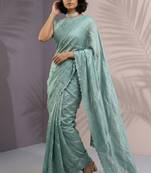 Mint green rasberry silk thread embroidery with sequins work saree with blouse