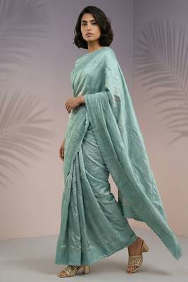 mint green rasberry silk blend thread embroidery with sequins work saree with blouse 2