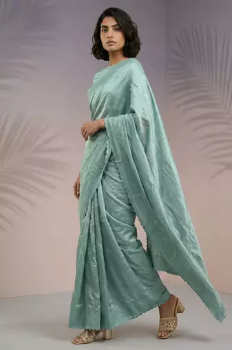 mint green rasberry silk blend thread embroidery with sequins work saree with blouse