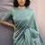 Mint green rasberry silk thread embroidery with sequins work saree with blouse