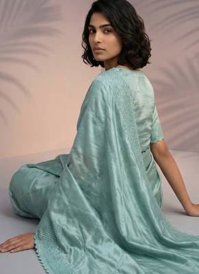 mint green rasberry silk blend thread embroidery with sequins work saree with blouse 4