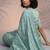 Mint green rasberry silk thread embroidery with sequins work saree with blouse