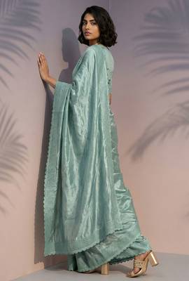 mint green rasberry silk blend thread embroidery with sequins work saree with blouse 5