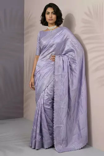 lavender rasberry silk blend thread embroidery with sequins work saree with blouse