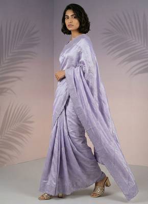 lavender rasberry silk blend thread embroidery with sequins work saree with blouse 2