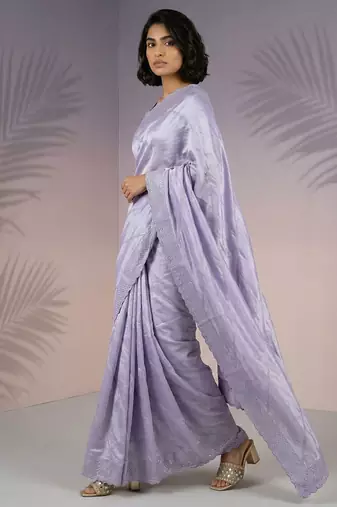 lavender rasberry silk blend thread embroidery with sequins work saree with blouse