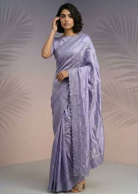 lavender rasberry silk blend thread embroidery with sequins work saree with blouse 3