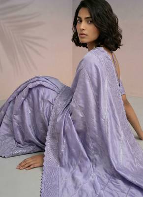 lavender rasberry silk blend thread embroidery with sequins work saree with blouse 4