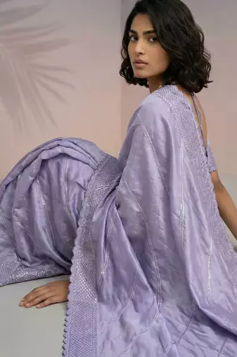lavender rasberry silk blend thread embroidery with sequins work saree with blouse