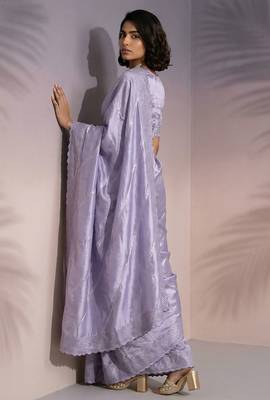 lavender rasberry silk blend thread embroidery with sequins work saree with blouse 5