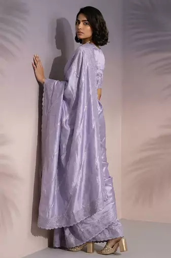 lavender rasberry silk blend thread embroidery with sequins work saree with blouse