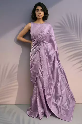 mauve rasberry silk blend thread embroidery with sequins work saree with blouse