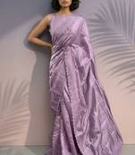 Mauve rasberry silk thread embroidery with sequins work saree with blouse