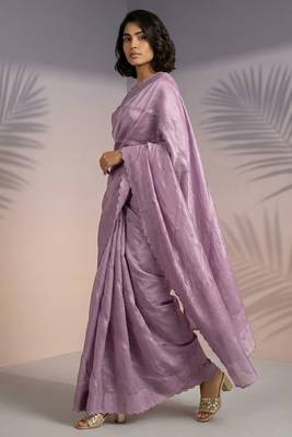 mauve rasberry silk blend thread embroidery with sequins work saree with blouse 2