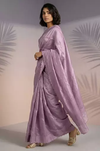 mauve rasberry silk blend thread embroidery with sequins work saree with blouse