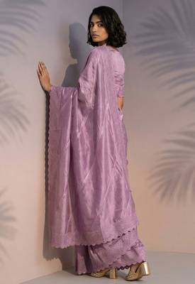 mauve rasberry silk blend thread embroidery with sequins work saree with blouse 5