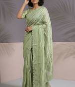pista green rasberry silk blend thread embroidery with sequins work saree with blouse