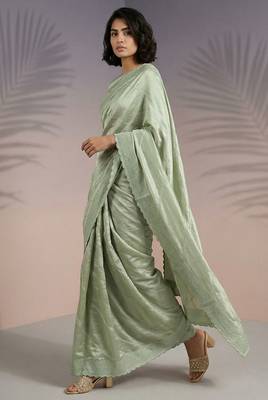 pista green rasberry silk blend thread embroidery with sequins work saree with blouse 2