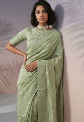 pista green rasberry silk blend thread embroidery with sequins work saree with blouse 3