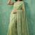 Green chanda silk thread flower embroidery cut work saree with blouse