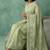 Green chanda silk thread flower embroidery cut work saree with blouse