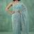 Blue chanda silk thread flower embroidery cut work saree with blouse