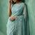 Blue chanda silk thread flower embroidery cut work saree with blouse