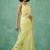 Yellow chanda silk thread flower embroidery cut work saree with blouse