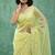 Yellow chanda silk thread flower embroidery cut work saree with blouse