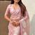 Pink oris silk thread lotus embroidery cut work saree with blouse