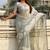 Grey oris silk thread lotus embroidery cut work saree with blouse