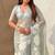 Grey oris silk thread lotus embroidery cut work saree with blouse