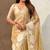 Gold oris silk thread lotus embroidery cut work saree with blouse