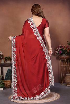 red rangoli silk blend heavy thread embroidery work saree with blouse 4