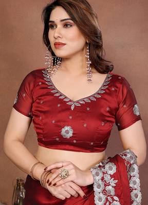 red rangoli silk blend heavy thread embroidery work saree with blouse 5