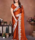 Orange rangoli silk heavy thread embroidery work saree with blouse