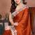 Orange rangoli silk heavy thread embroidery work saree with blouse
