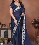 Navy blue rangoli silk heavy thread embroidery work saree with blouse