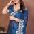 Blue rangoli silk heavy thread embroidery work saree with blouse