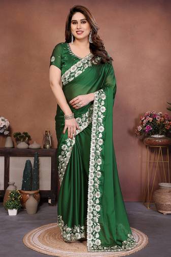 green rangoli silk blend heavy thread embroidery work saree with blouse