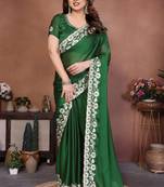 Green rangoli silk heavy thread embroidery work saree with blouse